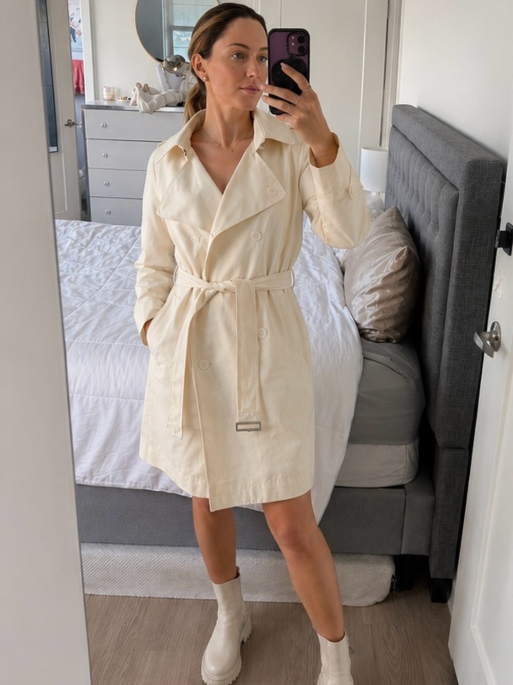 Burberry Cream Double-Breasted Trench Coat